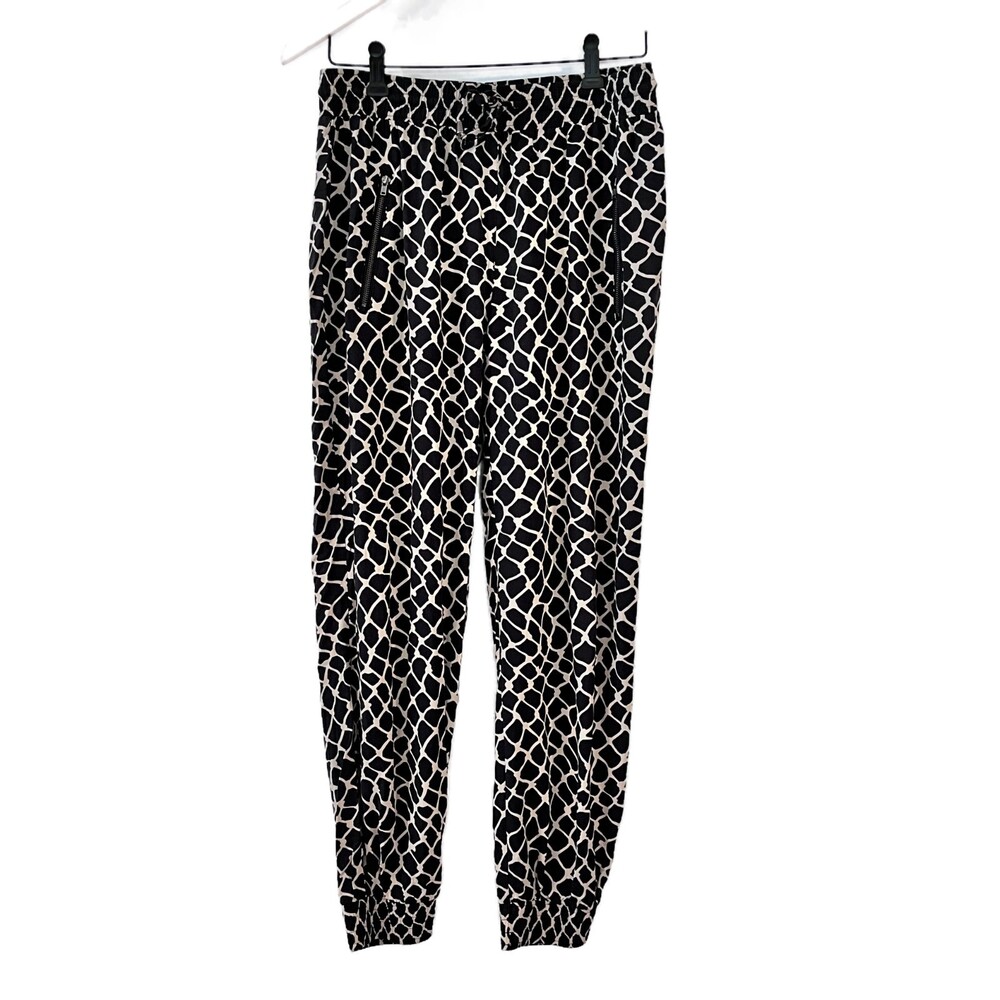 Decjuba Australia Black Tan Pull On Pants Joggers Size 14 Lightweight Patterned